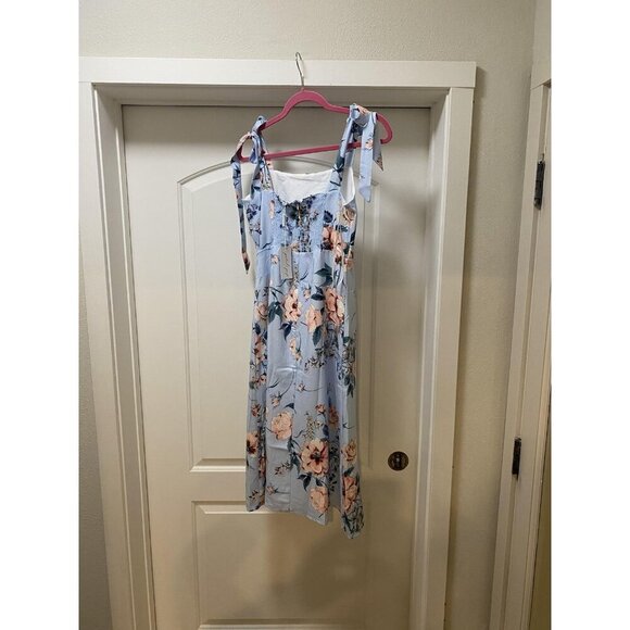 Petal & Pup Laurel Dress Womens US 4 Blue Floral Midi Tie Strap Summer New - Picture 4 of 4